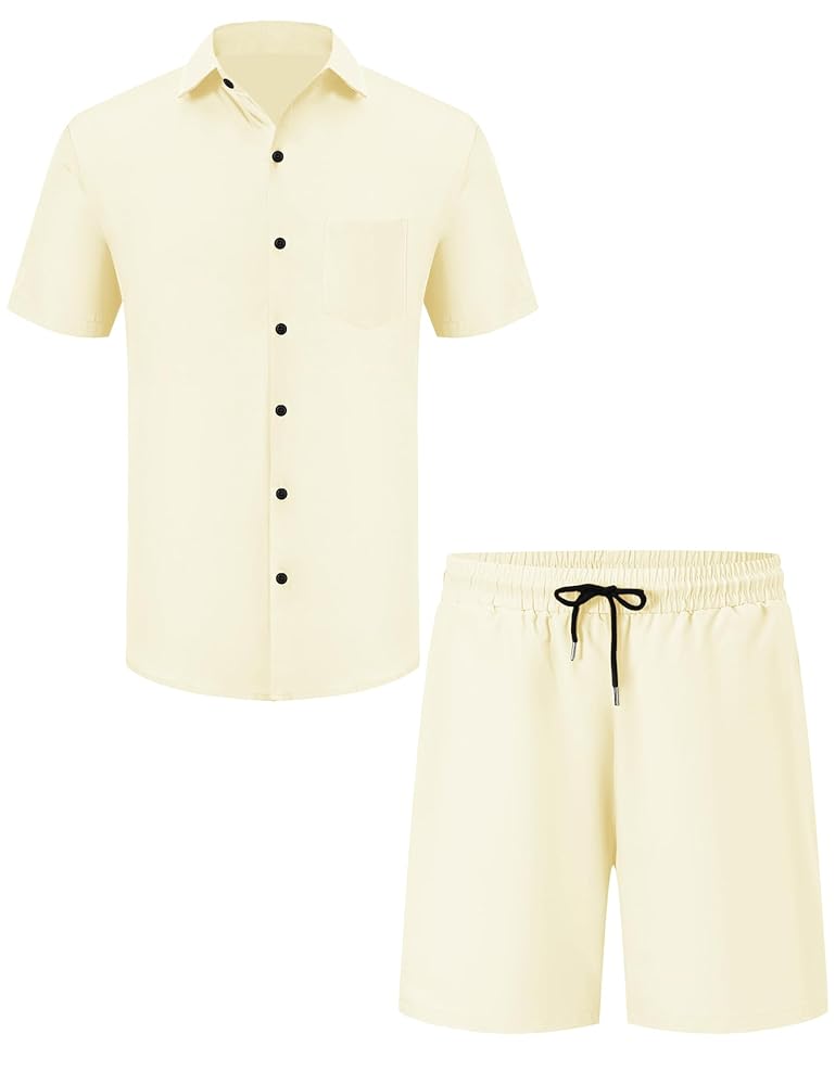 LecGee Men's 2 Piece Short Sets Casual Button Down Shirt and